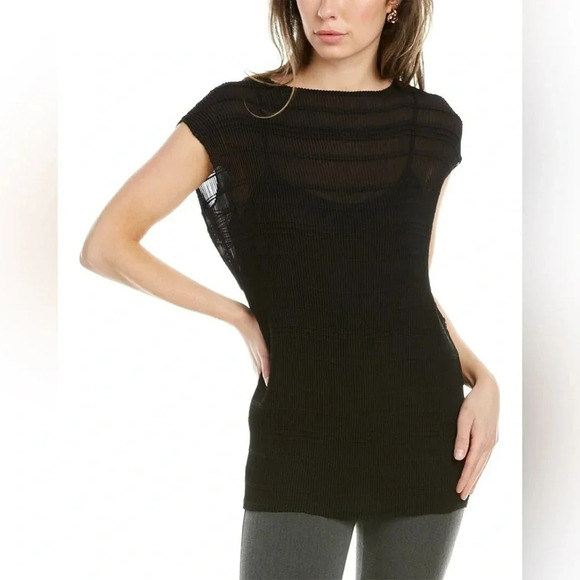 Lafayatte 148 Linen Blend Mara Textured Blouse with Tank Black - Picture 3 of 9